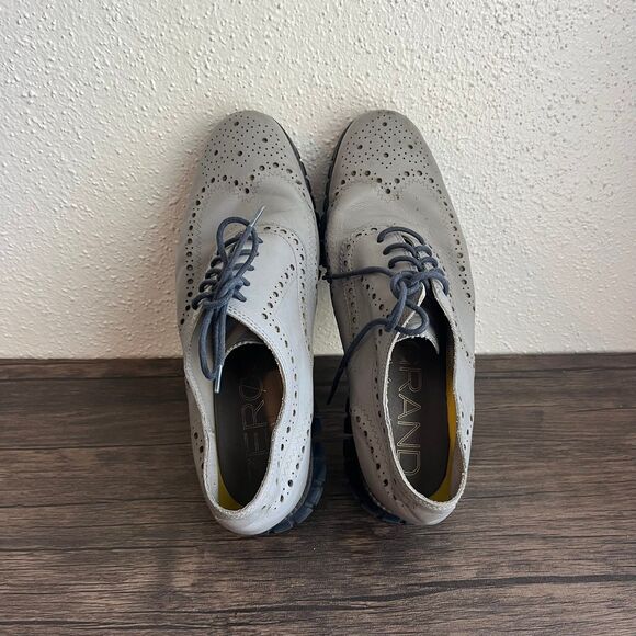 Cole Haan Zerogrand Wingtip Oxfords Harbor Mist Grey Leather Mens 10.5 W C20754 - Picture 8 of 9
